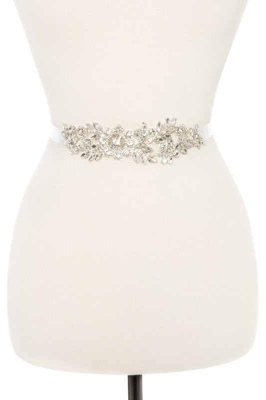 Floral crystal gem sash belt