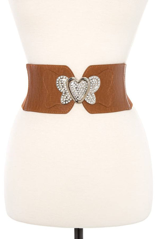 Rhinestone pave heart accent stretch belt