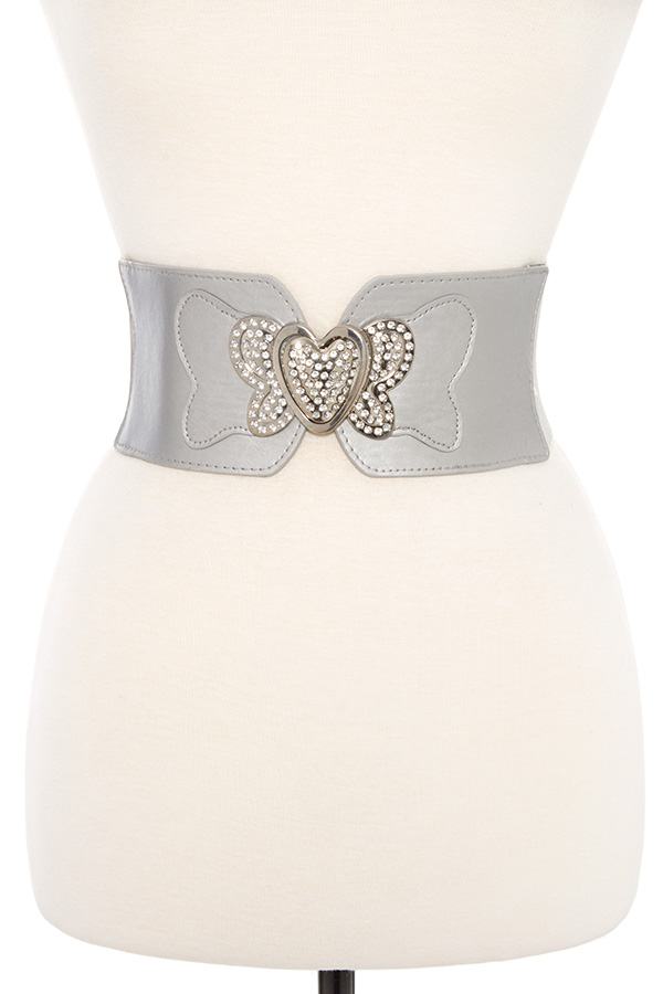 Rhinestone pave heart accent stretch belt