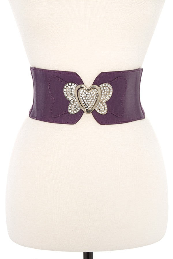 Rhinestone pave heart accent stretch belt
