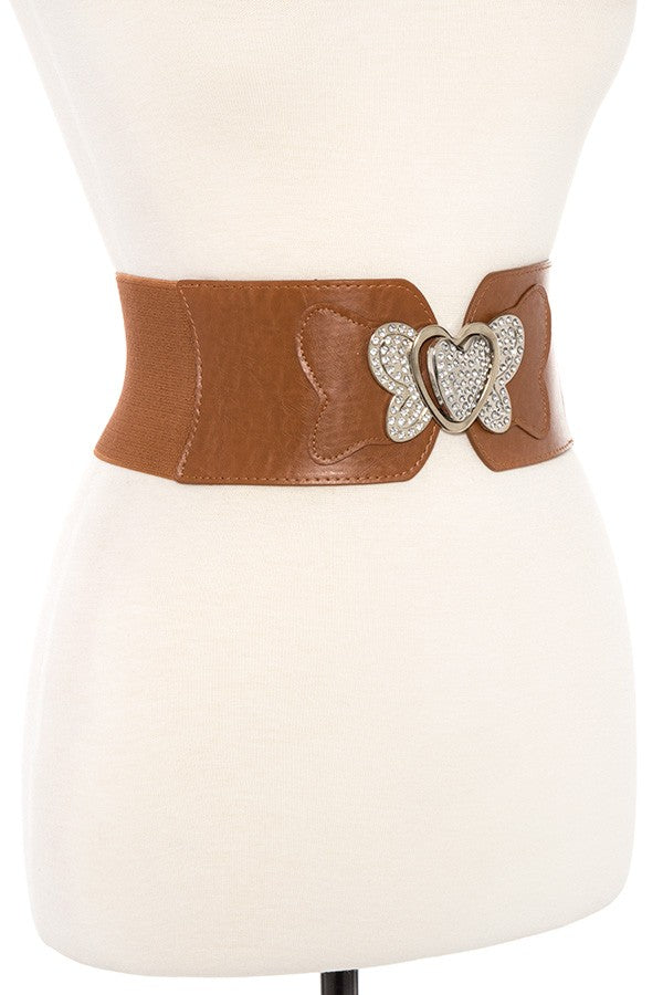 Rhinestone pave heart accent stretch belt