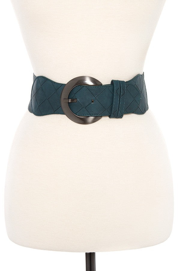 Woven faux leather accent stretch belt