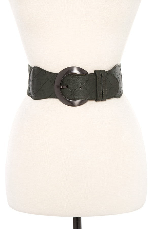 Woven faux leather accent stretch belt