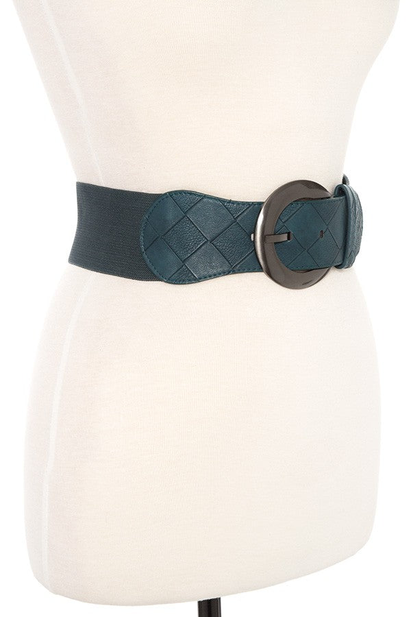 Woven faux leather accent stretch belt