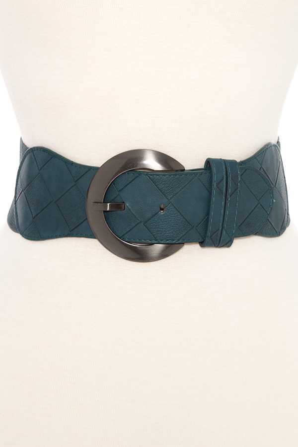 Woven faux leather accent stretch belt