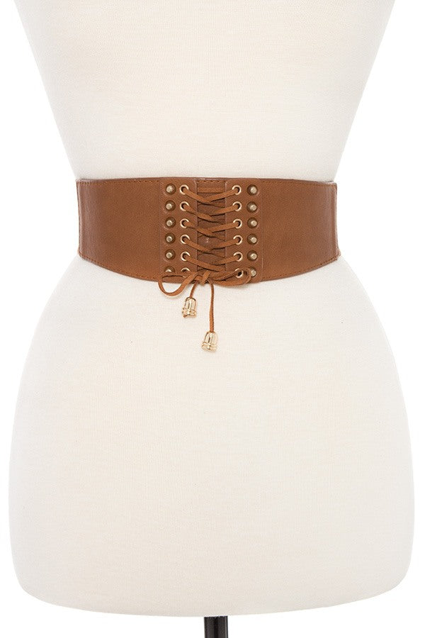 Lace up detailed stretch waist belt