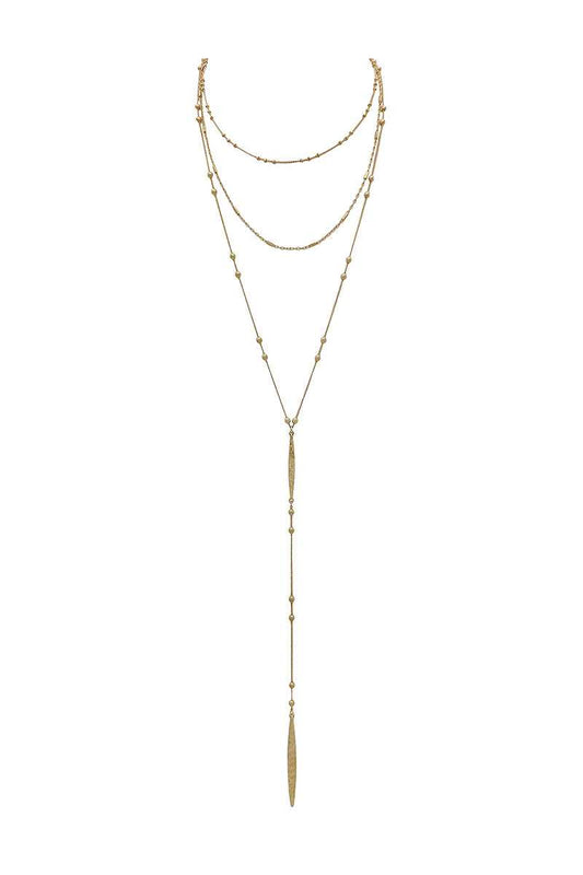 Metal beaded y shape multi layered necklace