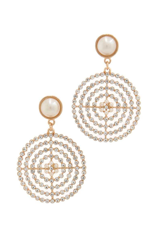 Pearl rhinestone post drop earring