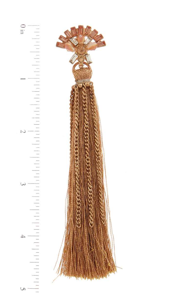 Rhinestone tassel drop earring