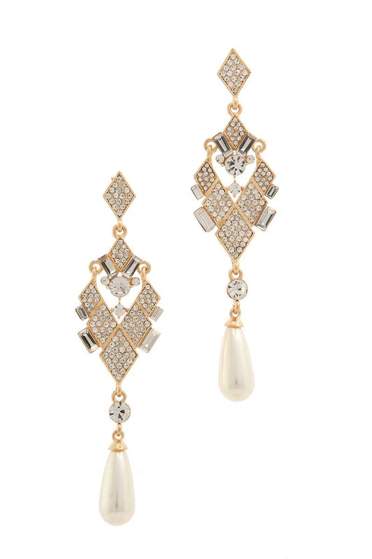 Pearl tear drop shape rhinestone earring