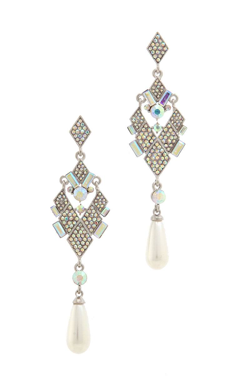 Pearl tear drop shape rhinestone earring