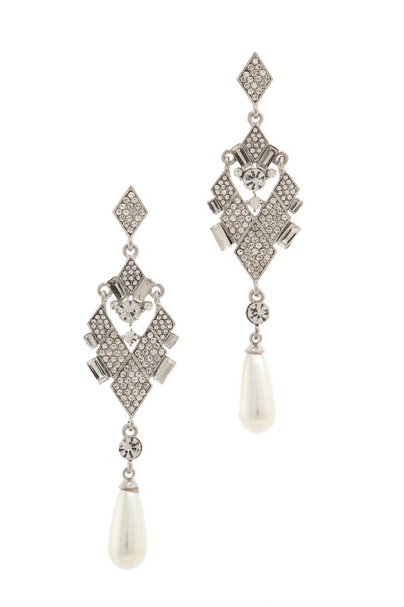 Pearl tear drop shape rhinestone earring