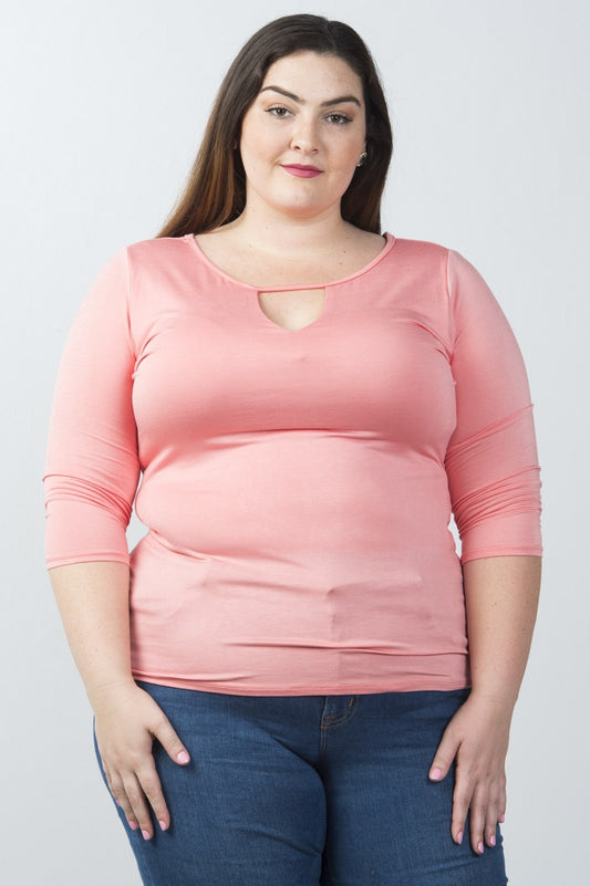 Ladies fashion plus size scoopneck keyhole casual top