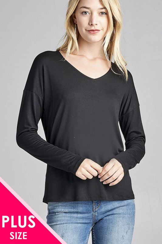 Ladies fashion plus size long dolman sleeve v-neck rayon spandex knit top