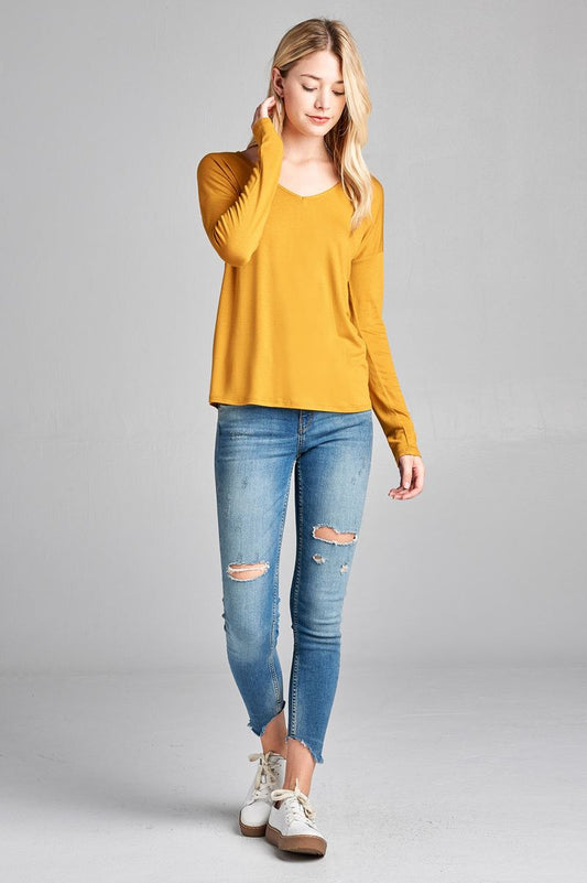 Ladies fashion plus size long dolman sleeve v-neck rayon spandex knit top