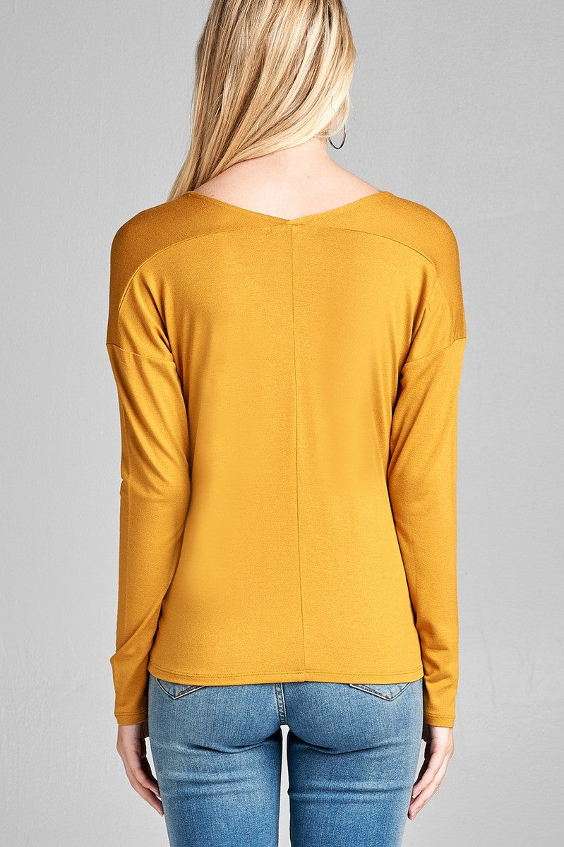 Ladies fashion plus size long dolman sleeve v-neck rayon spandex knit top