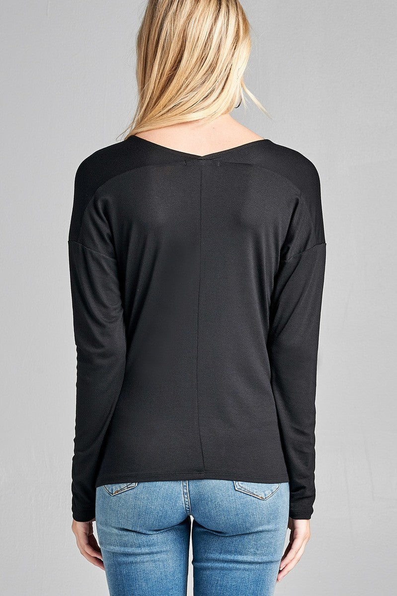 Ladies fashion plus size long dolman sleeve v-neck rayon spandex knit top