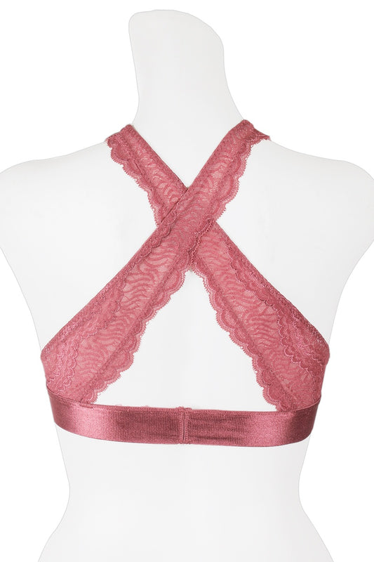 Ladies fashion high neck mesh & lace bralette