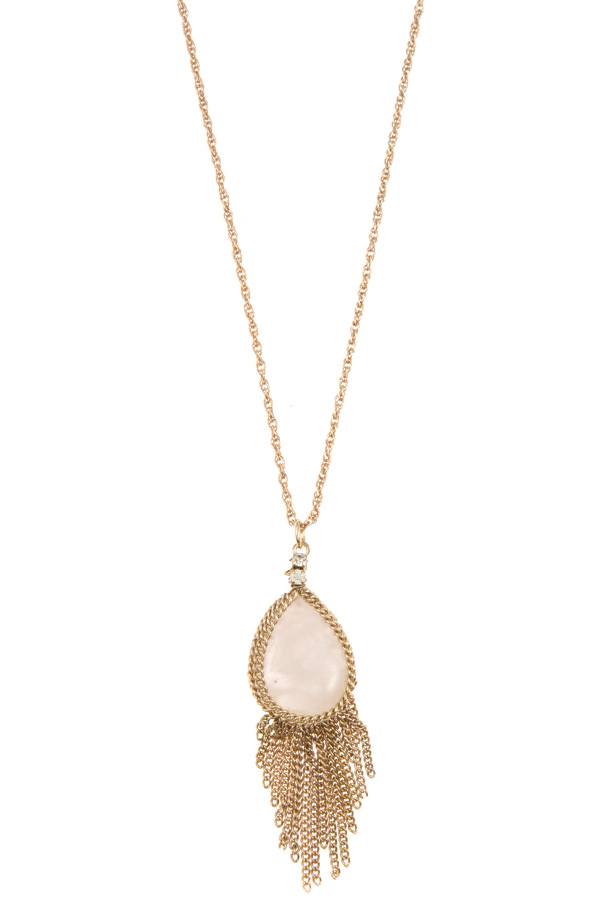 Gem teardrop chain fringe pendant necklace