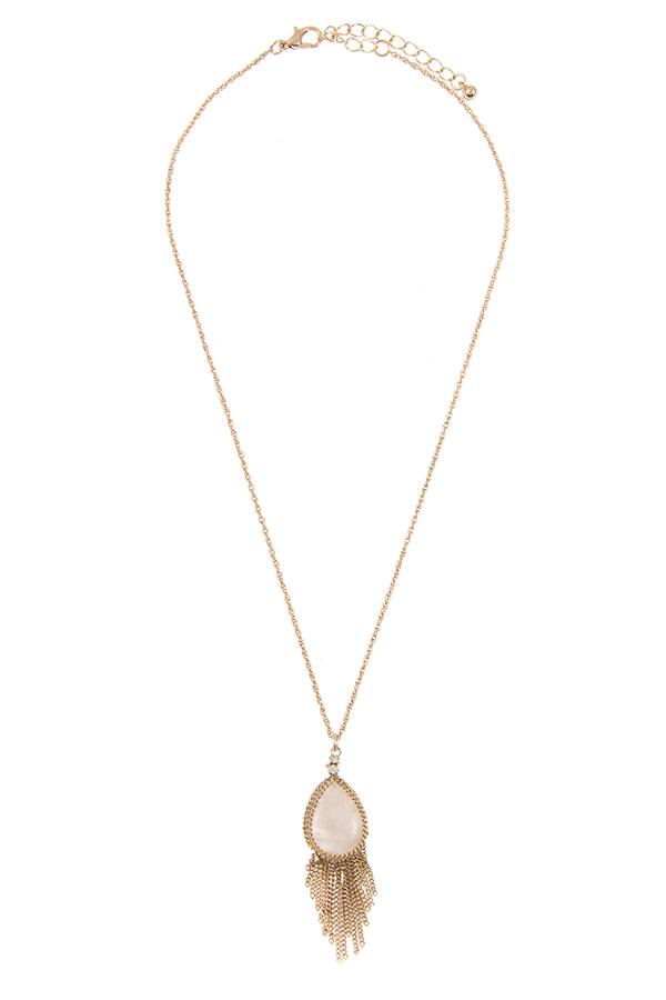 Gem teardrop chain fringe pendant necklace