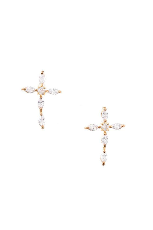 Cz stone pave cross post earrrng