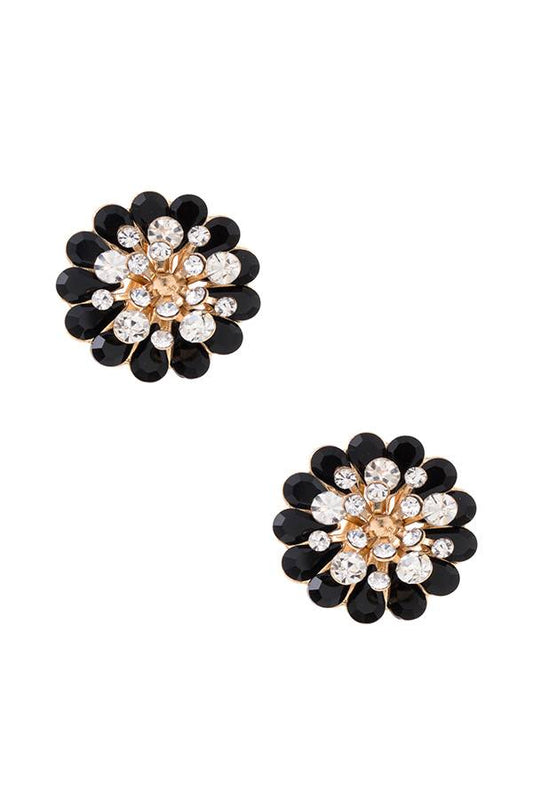 Floral gem pave clip on earring