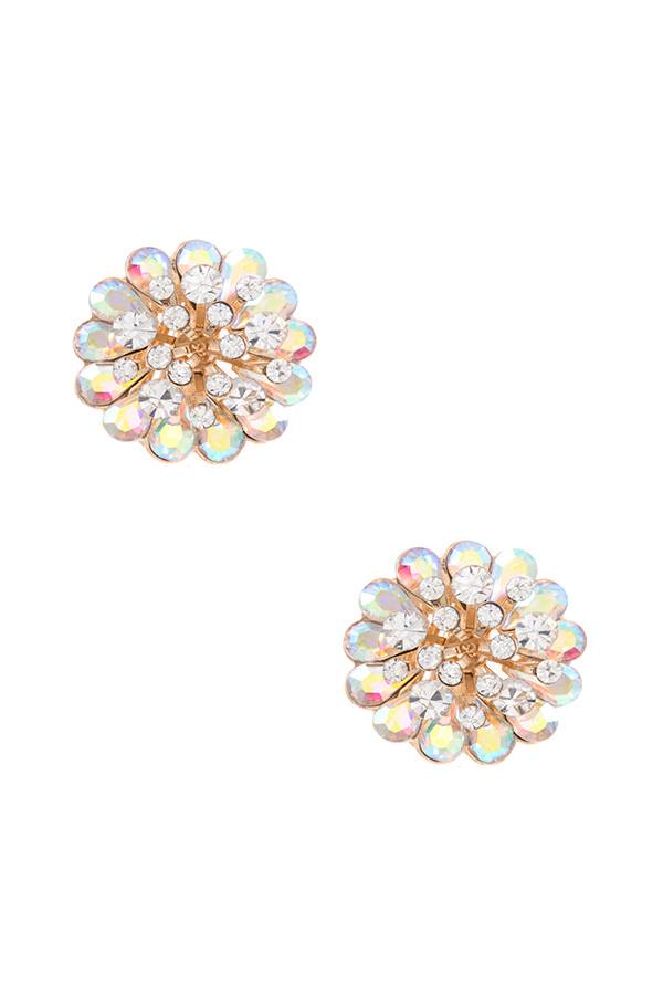 Floral gem pave clip on earring