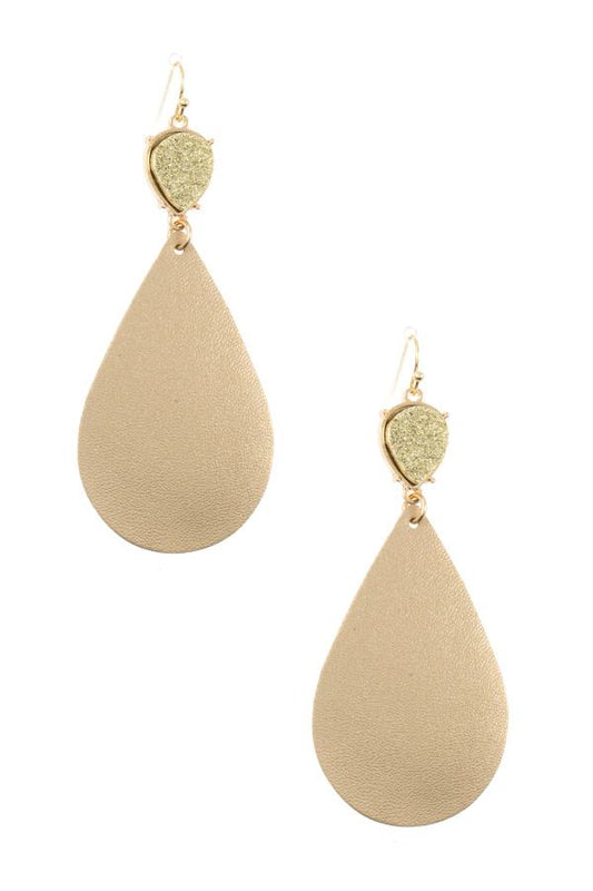 Faux leather teardrop link cracked stone dangle earring