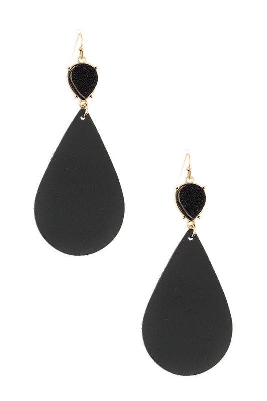 Faux leather teardrop link cracked stone dangle earring