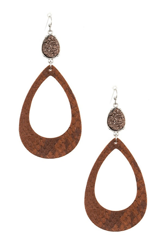 Druzy stone teardrop cut out earring