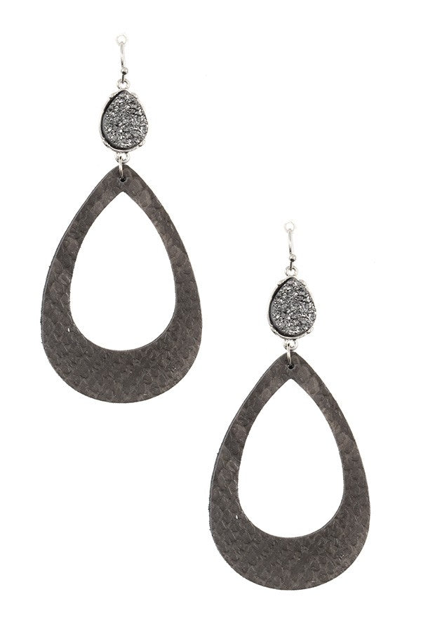 Druzy stone teardrop cut out earring