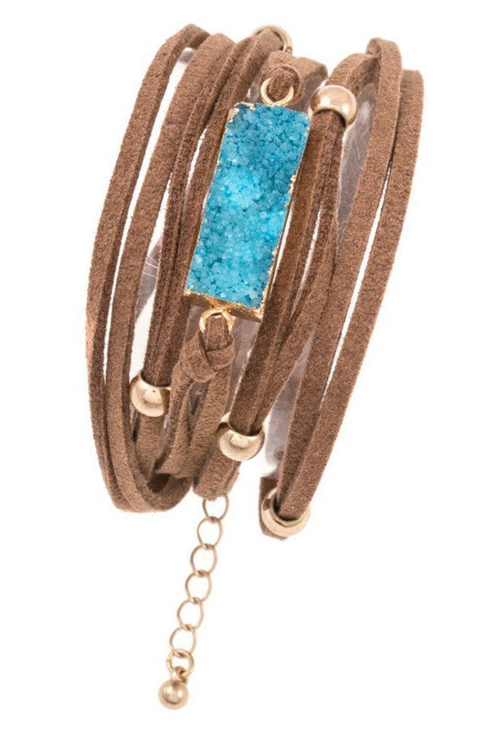Faux suede wrap druzy stone bracelet