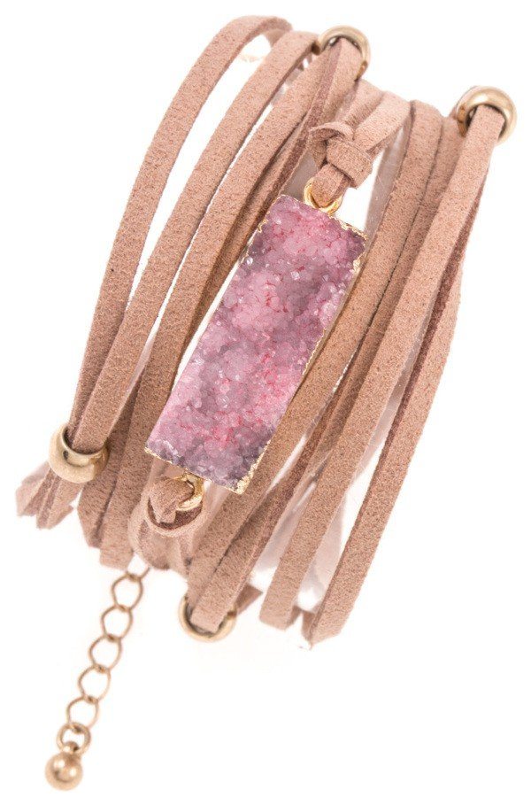 Faux suede wrap druzy stone bracelet