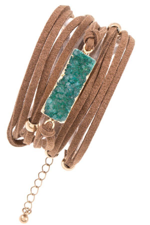 Faux suede wrap druzy stone bracelet