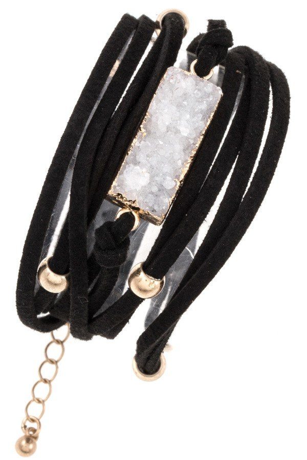 Faux suede wrap druzy stone bracelet