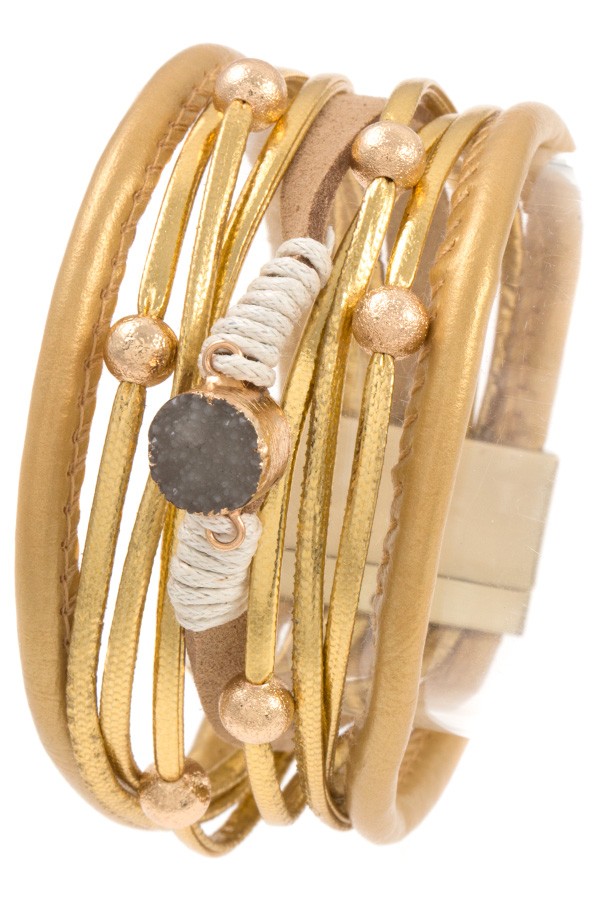 Ball bead and druzy stone multi row bracelet