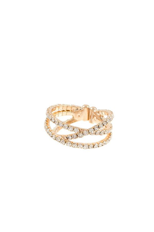 Intertwined multi row rhinestone ring