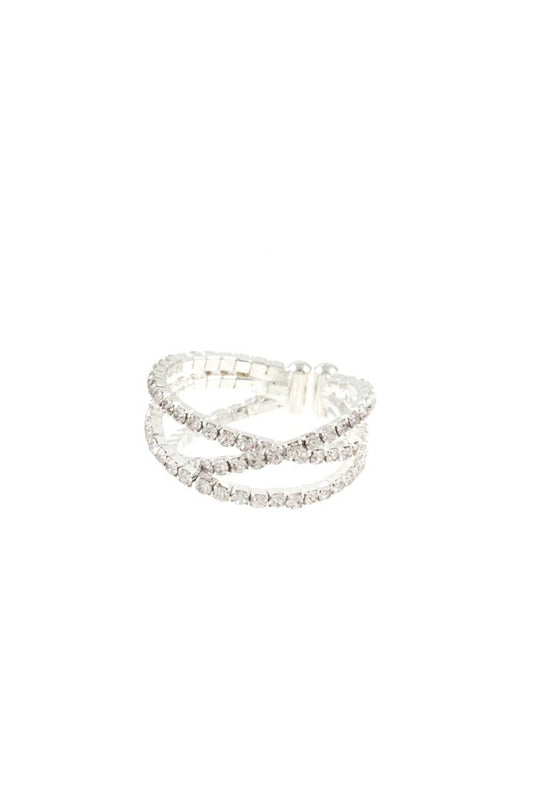 Intertwined multi row rhinestone ring