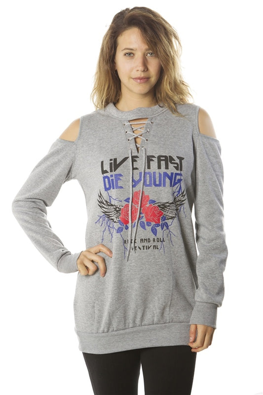 Ladies fashion  sweatshirt cold shoulder mini dress tops, pullover, embellished w/ applique