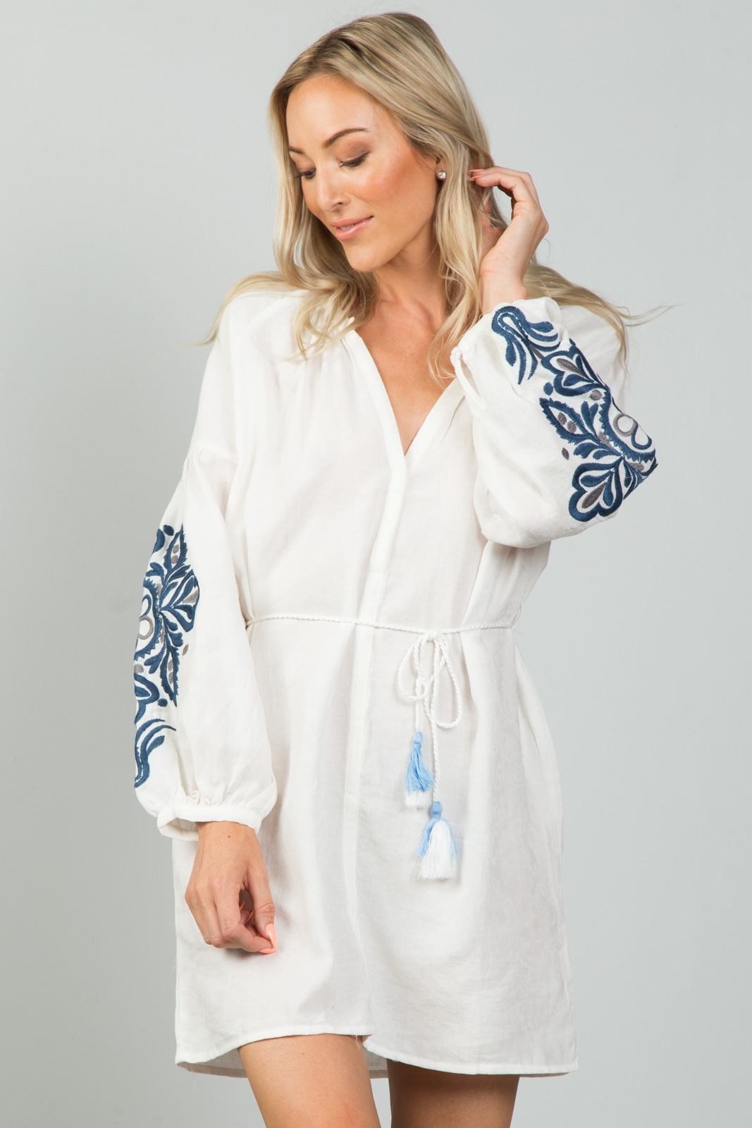 Ladies fashion embroidered sleeves boho dress