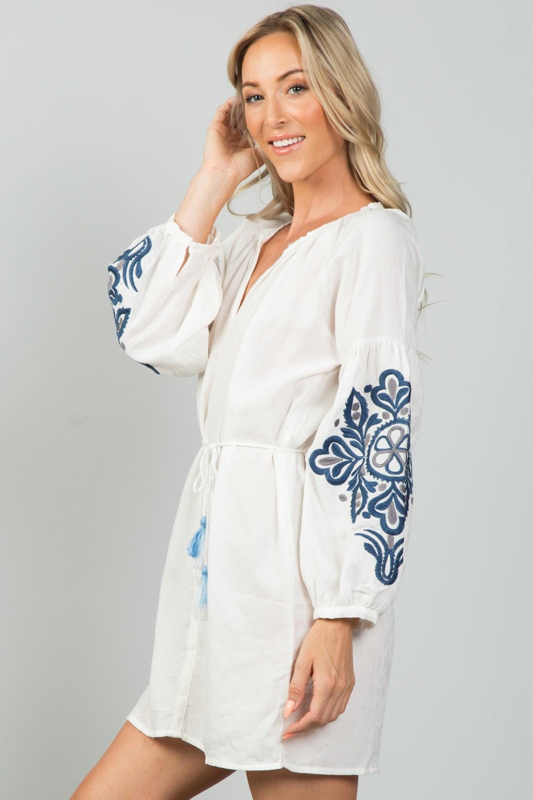 Ladies fashion embroidered sleeves boho dress