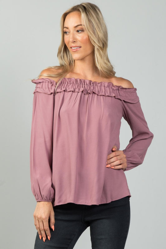 Ladies fashion  off the shoulder frill top