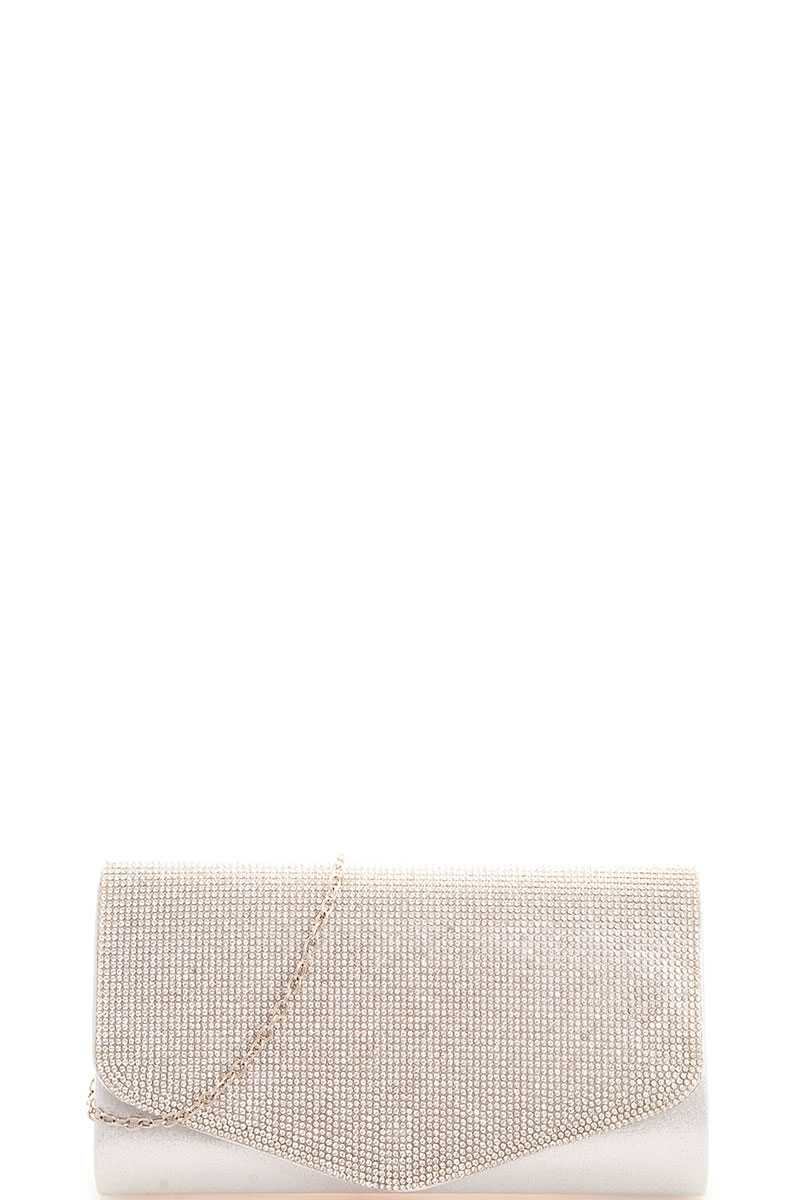 Chic multi rhinestone party clutch with chain