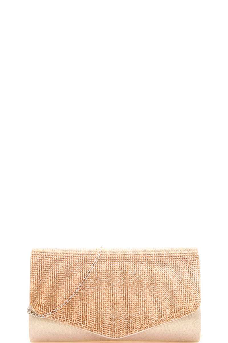 Chic multi rhinestone party clutch with chain