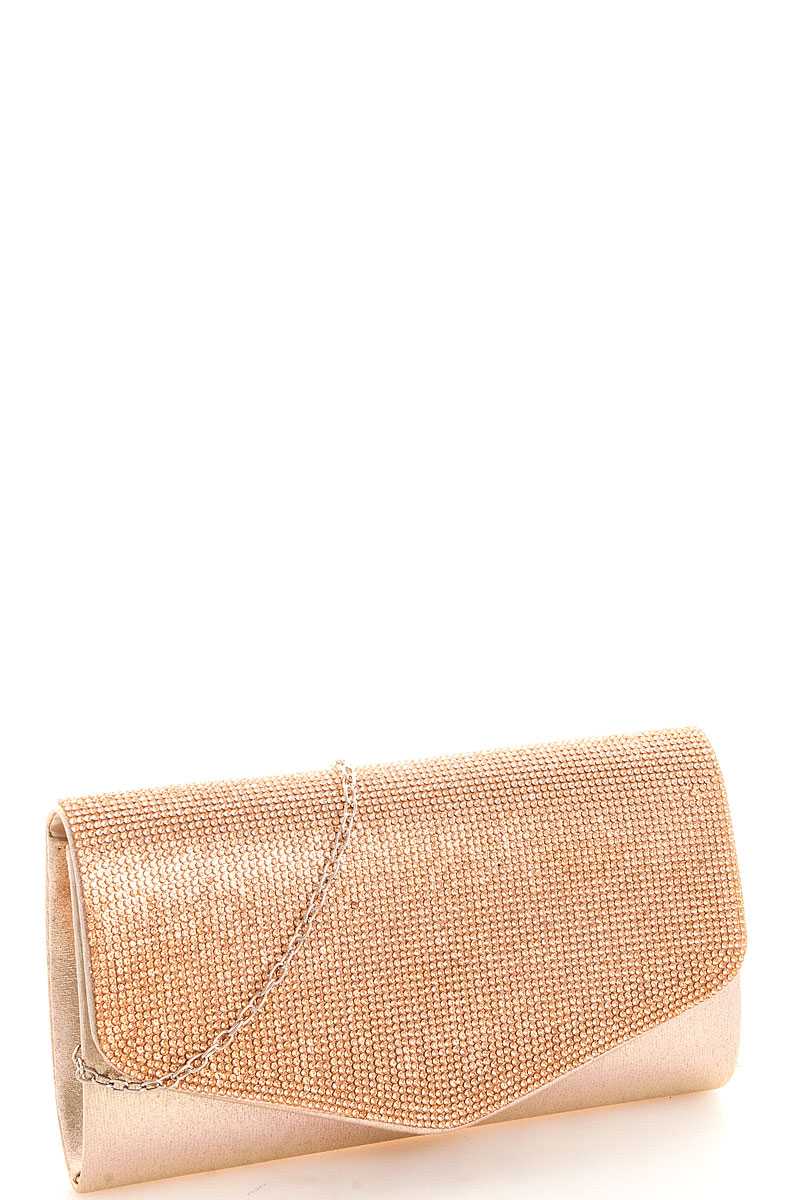 Chic multi rhinestone party clutch with chain