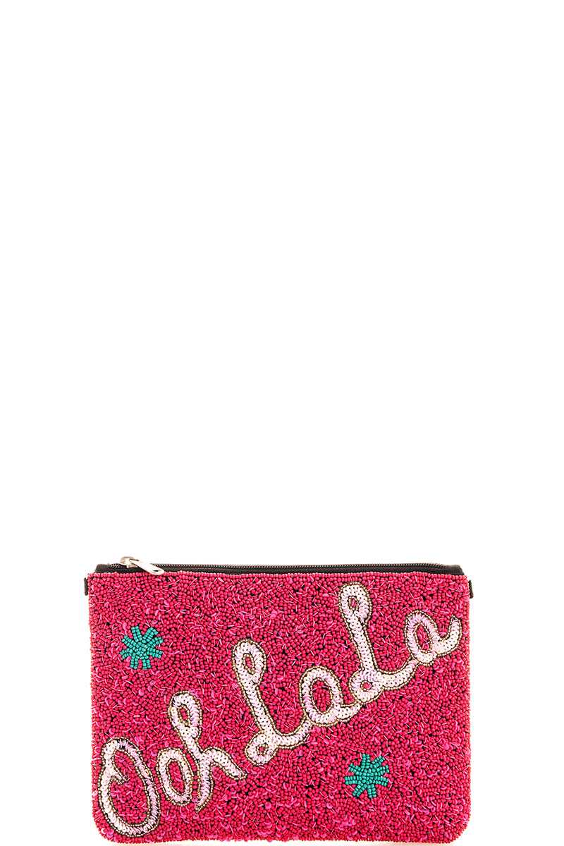 Spangle ooh la la clutch with long strap