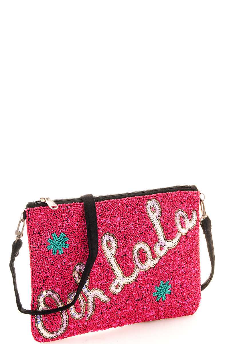 Spangle ooh la la clutch with long strap