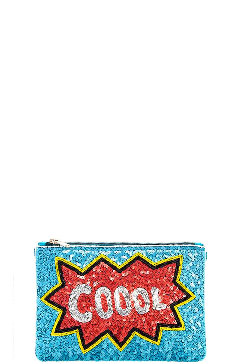 Modern spangle coool clutch with long strap
