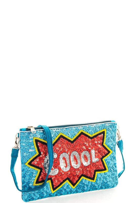 Modern spangle coool clutch with long strap