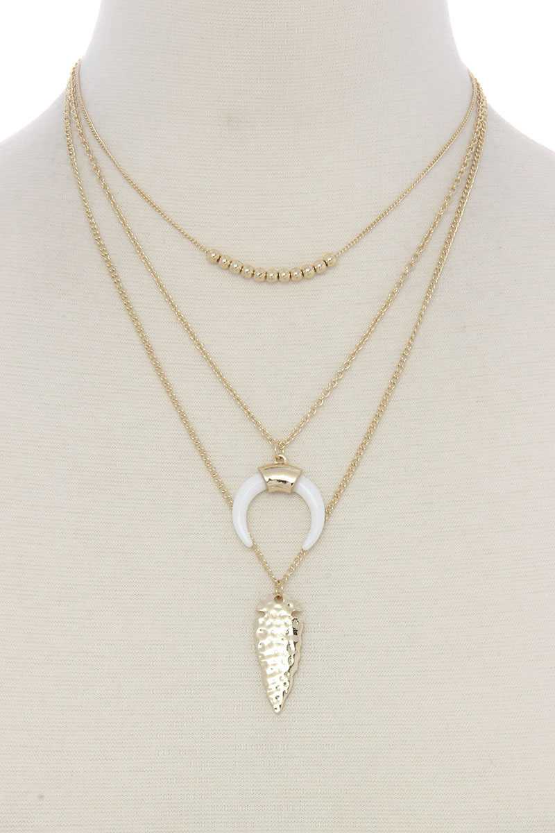 Double horn hammered spear multi layered necklace